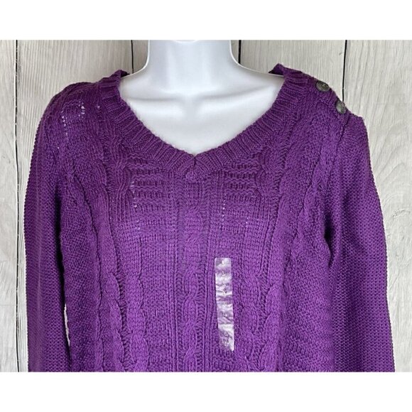 NWT St. John's Bay Womens L Long Sleeve Sweater Purple  Shimmer Threads V-Neck - Picture 4 of 7